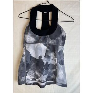 Lululemon Gray Black Racerback Logo Athletic Workout Scoop Neck Tank Top Sz 6